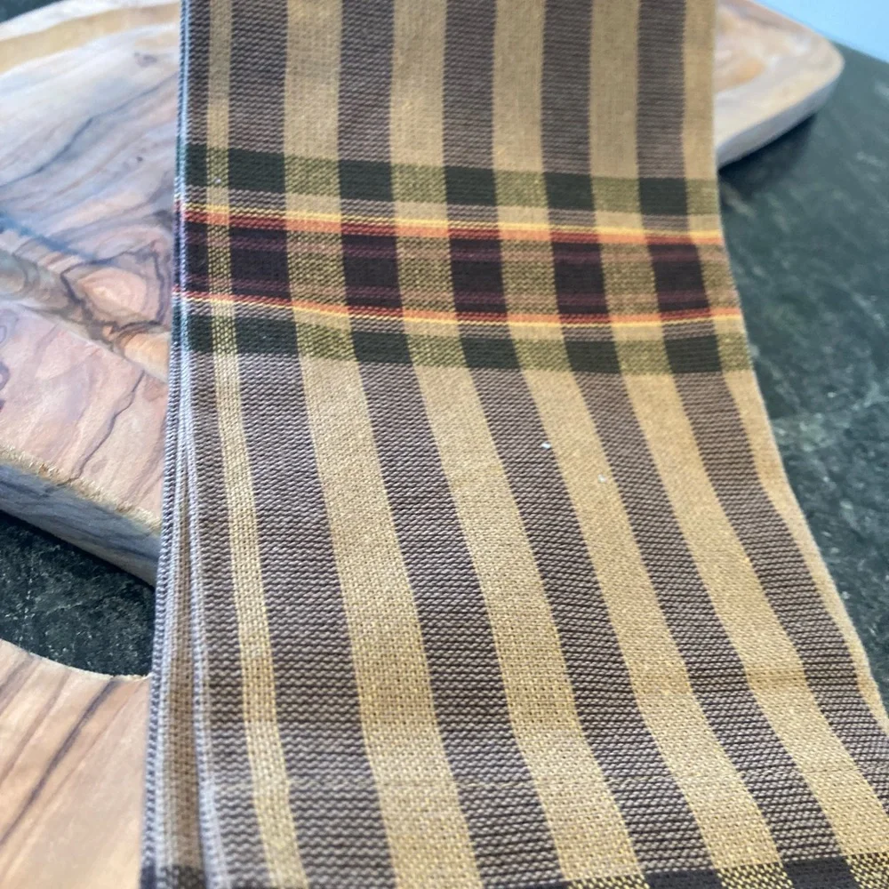 Pottery Barn Woodrow Plaid Cotton Napkins, SET OF 3 Brown Gray Multi Rare Rustic